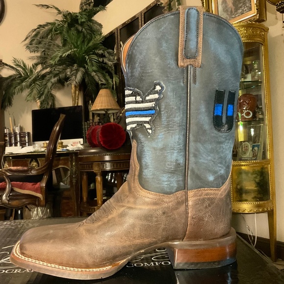 Dan Post Women's Thin Blue Line Leather Boots 8.5 NEW IN BOX Flag Patch Cowboy - Picture 2 of 12